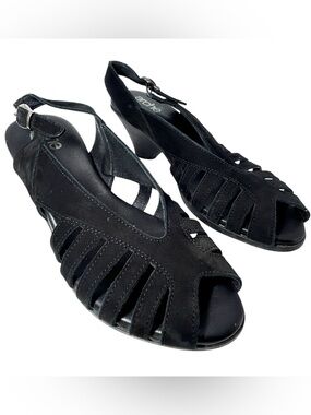 Arche Nubuck Slingback Sandals Black Cutout Peep Toe Comfort Shoes woman Size 37